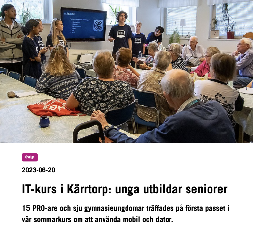 IT-kurs i Kärrtorp: unga utbildar seniorer med syfte att minska digitalt utanförskap